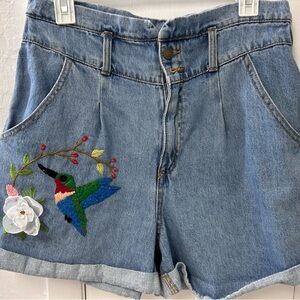 GB Girls Blue Jean Shorts with Colorful Embroidery